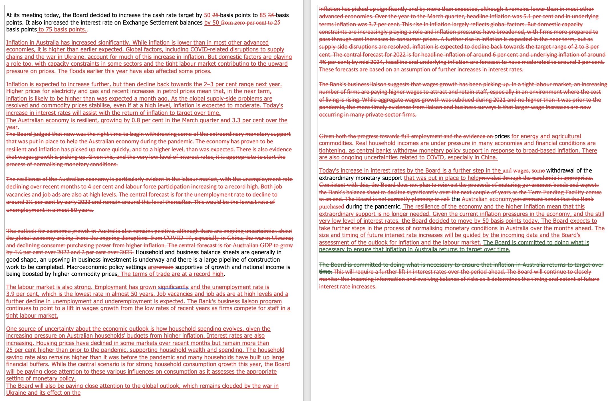 The change in statement between May and June. All the red lines indicate either new additions to the statement or lines that have been erased between the two statements. (Source: @EvanLucas_INV)