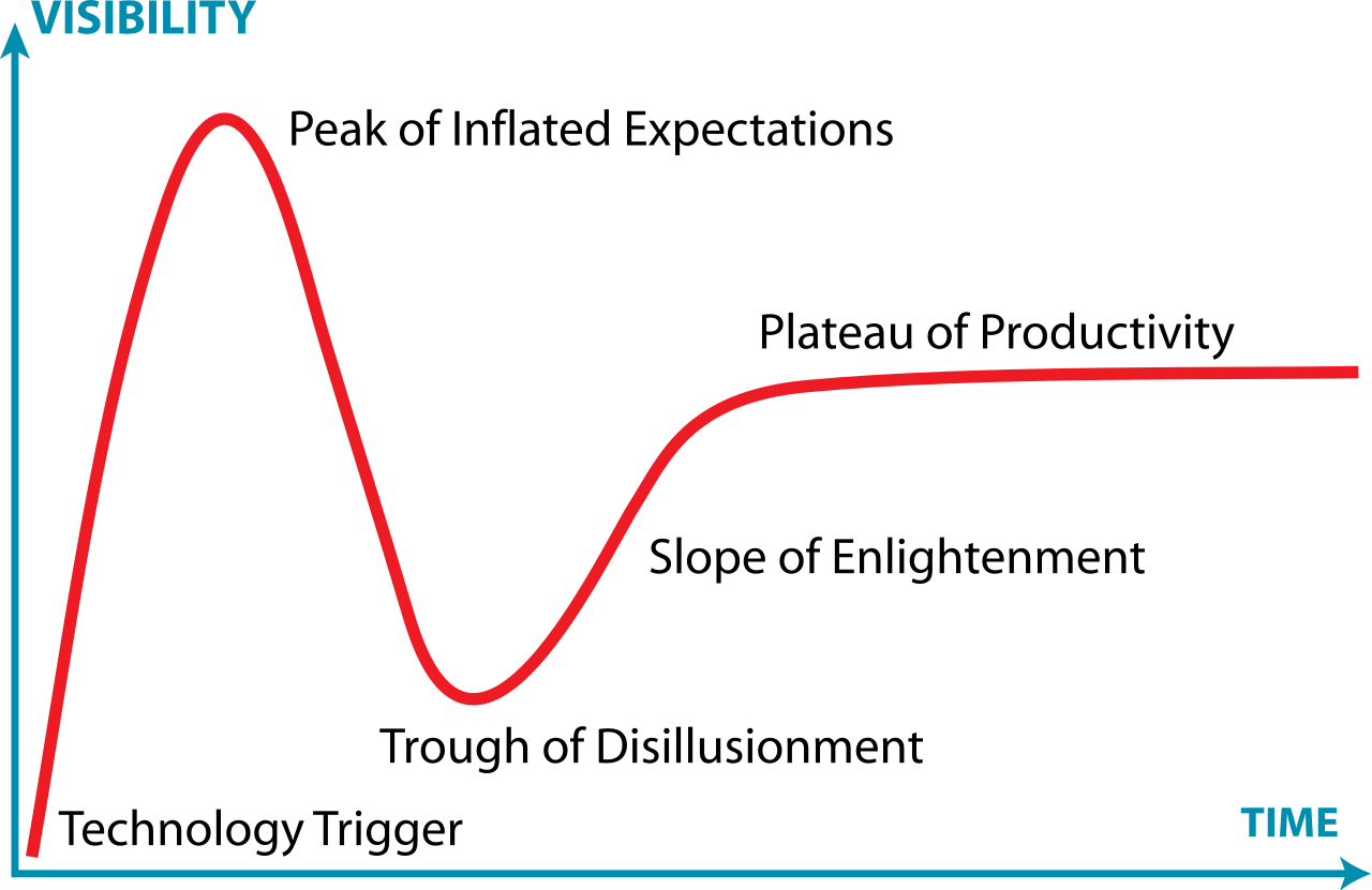 The Gartner Hype Cycle as they coined the term to explain sentiment for technology adoption.