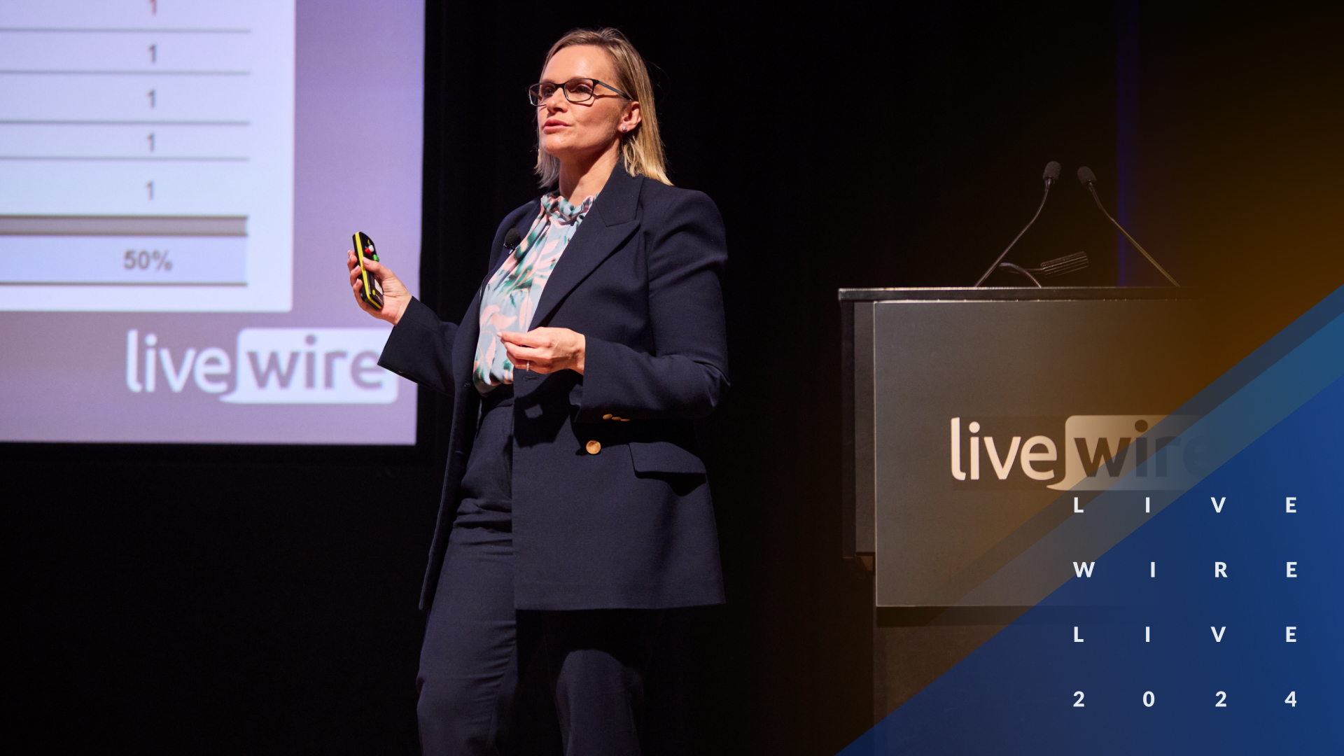 Schroders' Kellie Wood presenting at Livewire Live 2024.