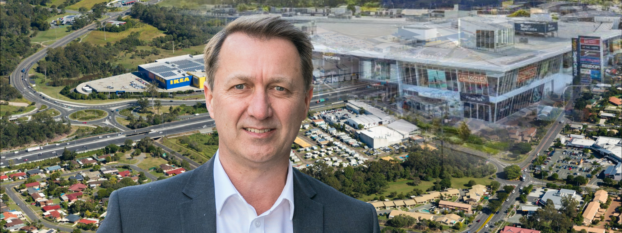 Centuria's Bruce McCully and the Logan Super Centre. 