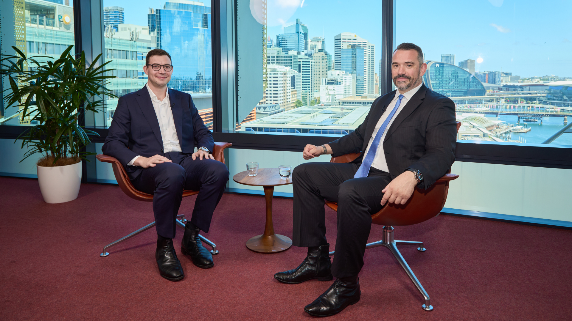 Ellerston's James Barker and Livewire's Chris Conway on the Outlook Series filming day, 10 December, 2024