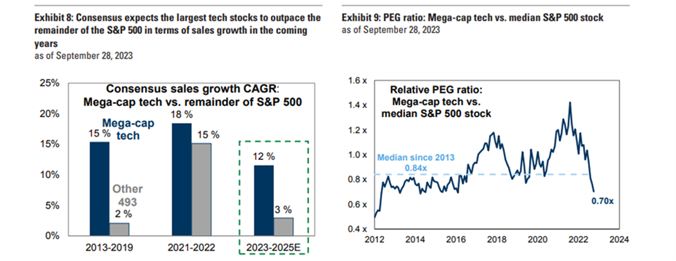 Source: Goldman Sachs, Mega-cap tech refers to the Magnificent Seven