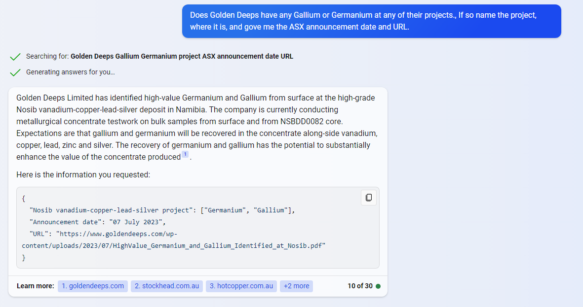 There you go. I got what I wanted. A structured result to a plain English query.